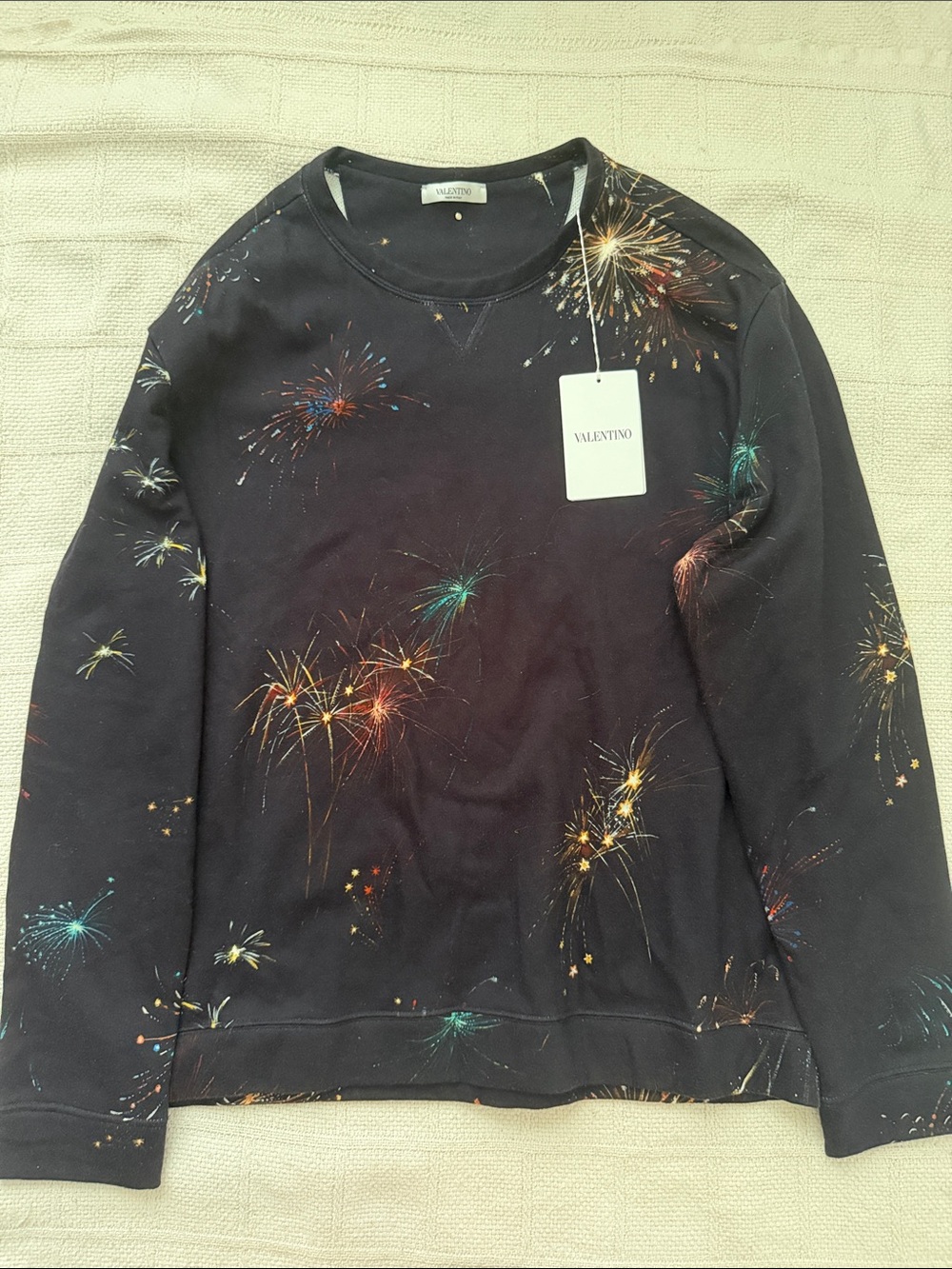 Valentino Men's Black Crewneck Sweatshirt with Multicolor Firework Print